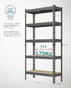 【サイズ:75×30×150-グレー】SONGMICS スチールラック 5段 ス Amazon.co.jp: SONGMICS スチールラック 5段 スチールシェルフ